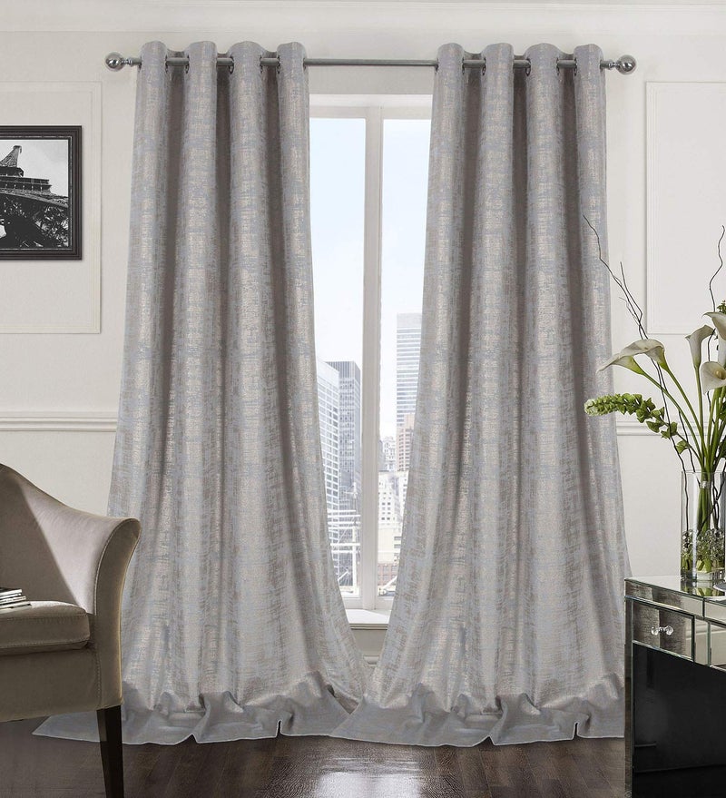 always4u Soft Velvet Curtains 108 Inch Length Long Luxury Bedroom Curtains Gold Foil Print Window Treatments for Living Room Set of 2 Silver - Image 1